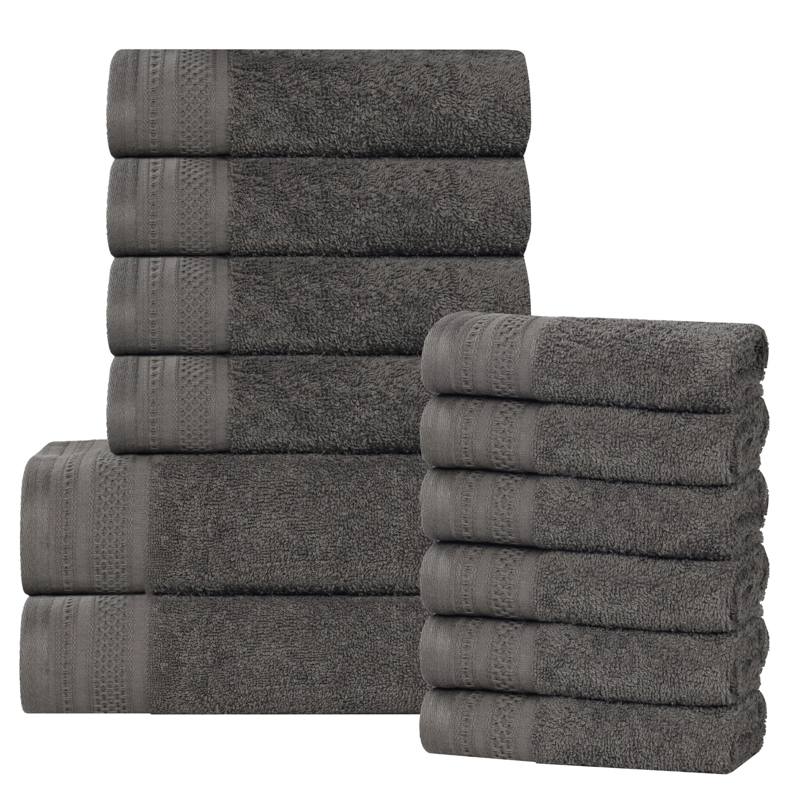 100% Cotton 500 GSM Honeycomb Bath Towel Set - 12 Pieces with Washcloths & Hand Towels
