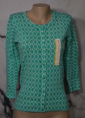 MERONA NEW NWT Tropic Green White Patterned Crewneck Cardigan Sweater Small