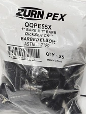 25 pcs - Zurn PEX QQPE55X Barbed Elbow  1" x 1" Barb, QuickSert CR Fitting