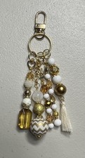New Artisan Handbag Jewelry Beaded Bag Charm purse Keychain White Gold