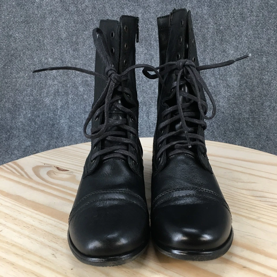 Steve Madden 靴子女式 10 黑色战斗踝皮革系带拉链休闲 — 第 4/4 张图片