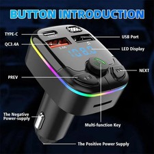 Bluetooth Car FM Transmitter Micro SD LED AUX Radio QC PD USB Adapter MP3 Player