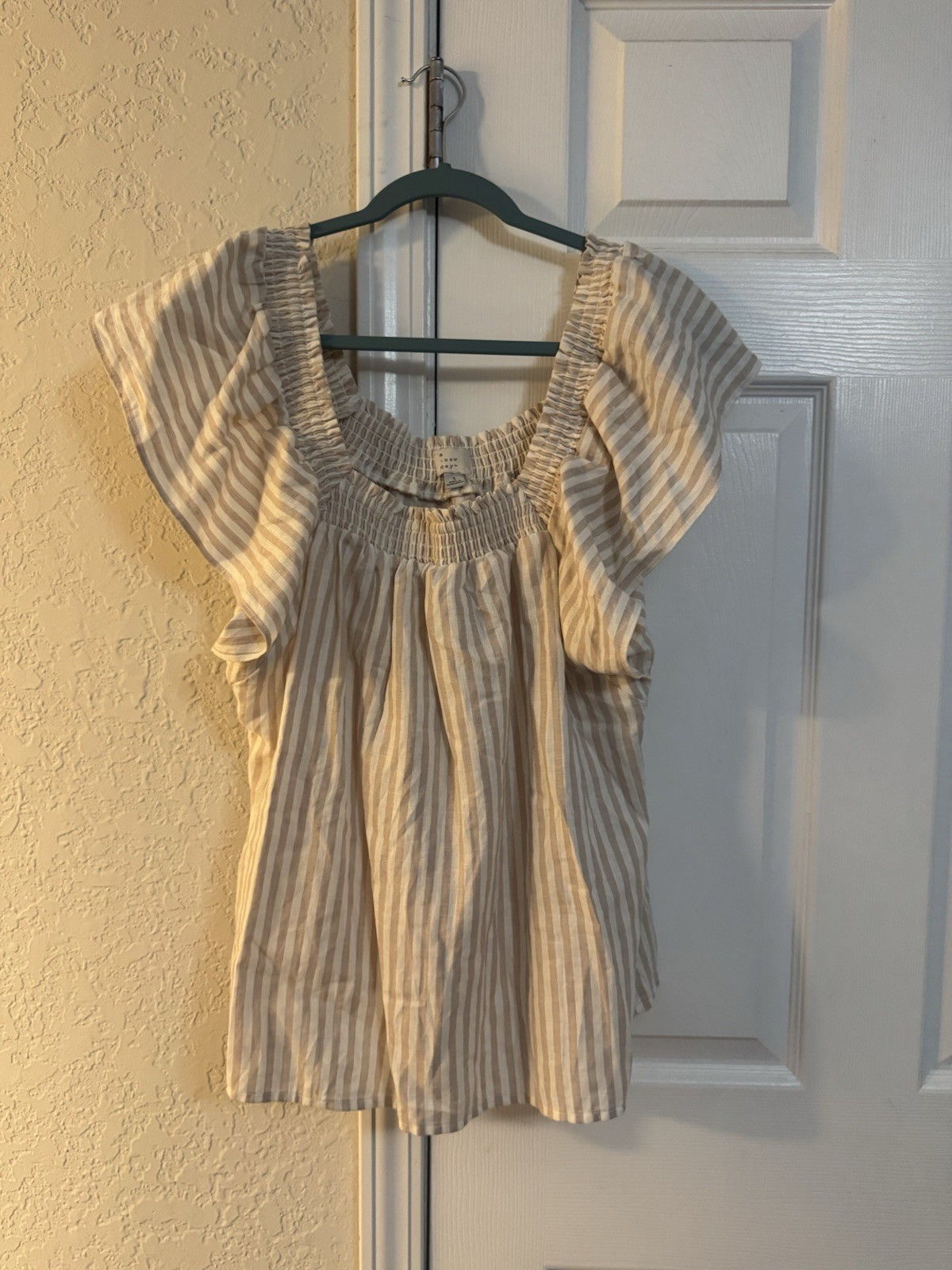 A New Day Women's Striped Short Sleeve Ruffle  Top