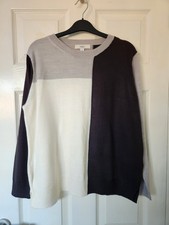 Marks & Spencer Black Grey Cream Supersoft Colour Block Crew Neck Jumper UK 12