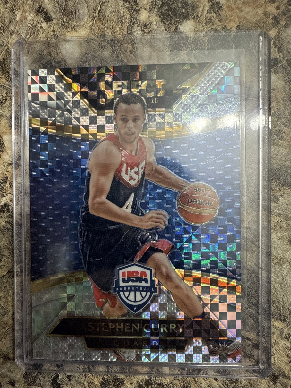 Stephen Curry 2014-15 Select Prizm Courtside Blue and Silver #211 Checkerboard