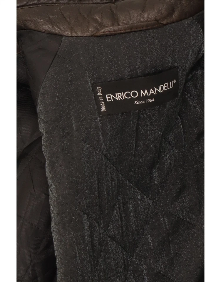 Abrigo de cuero para mujer ENRICO MANDELLI UK 12 mediano cuero marrón DB49 Foto 4 de 4
