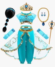 Princess Jasmine Inspired Girls Costume Set Arabian Outfit Halloween sz 150