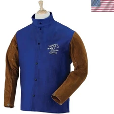 Revco Hybrid 9oz Cotton Welding Jacket with Protective Cowhide Sleeves, XL