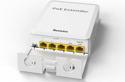 Reidubo 5 Ports Outdoor PoE++ Gigabit Extender, 1 in 4 Out PoE Repeater with ...