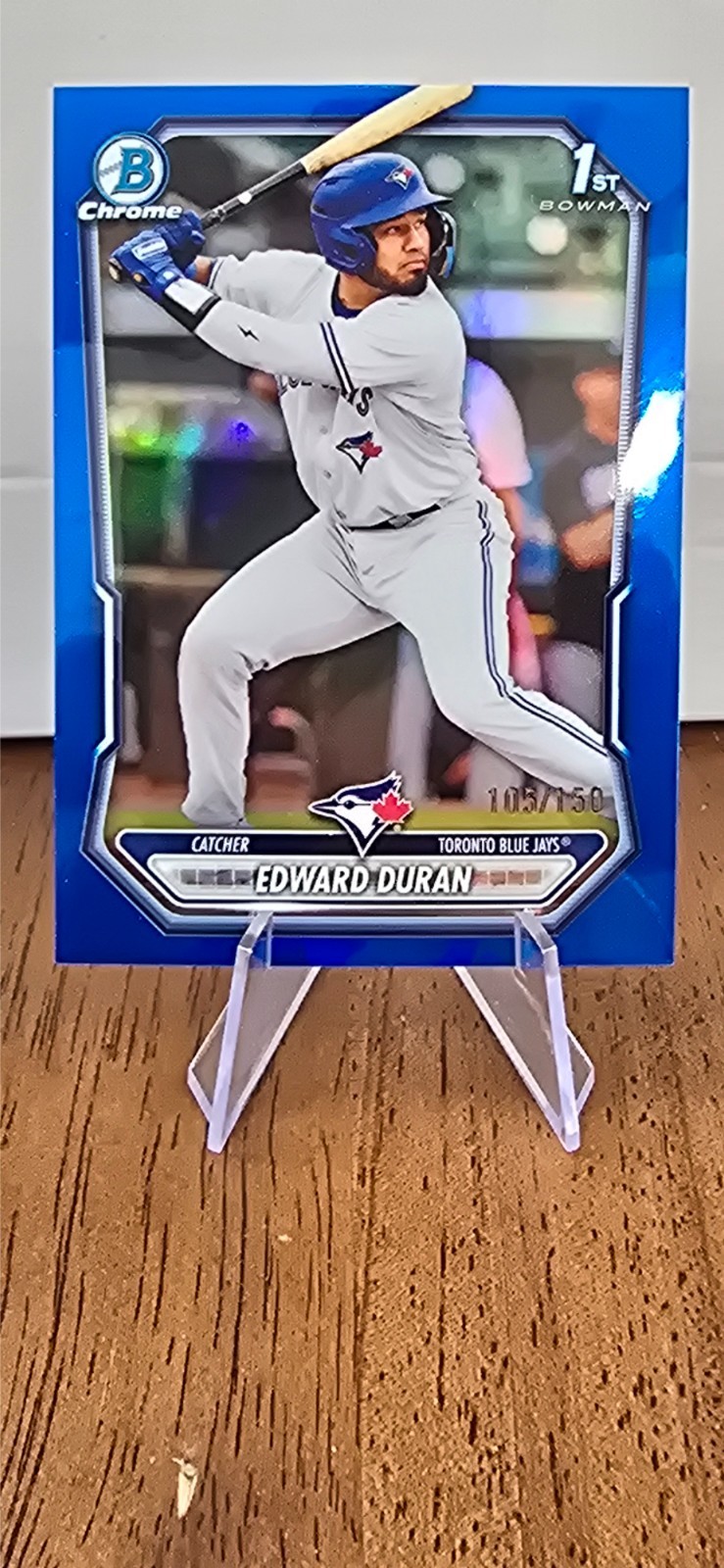 2026 Bowman Chrome Baseball Edward Duran Blue Refractor, numbered 105/150 view 1