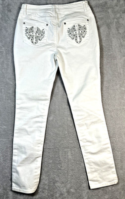 Women's CATO White Jeans with Rhinestones & Embroidered Pockets Size 4  W27X29