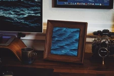 Ocean Wave Wood Carving, Walnut Frame Art, Elegant Home Decor, Luxury Gift