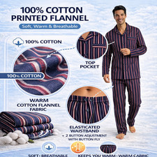 Image of Mens Plain 100% BRUSHED Cotton FLANNEL Pyjama PYJAMAS Traditional 