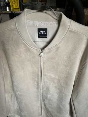 BRAND NEW ZARA  Men's Beige Cream Off  White Bomber Jacket Full Zip Size XL