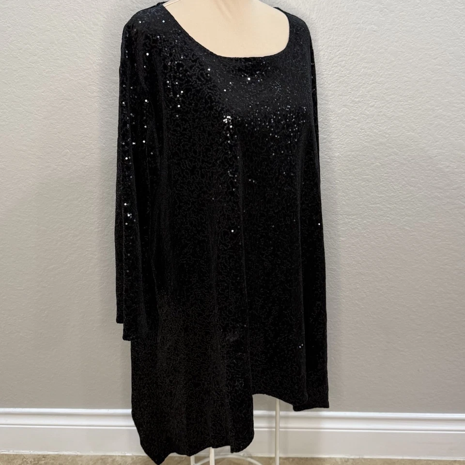 Blusa Caroline Rose Negra Lentejuelas 2X Hecha en EE. UU. Fiesta Brillante Foto 2 de 4