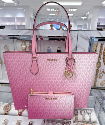 Michael Kors Sheila LG Tote Bag + Double Zip Wallet Set Carnation