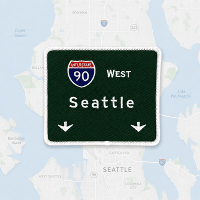 Interstate 90 Seattle West Highway Sign Patch - 3.5x3 Inch Embroidered Iron-On