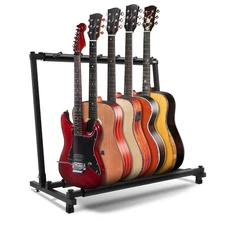 Foldable 5 Multi Guitar Stand Rack, Space-Saving Black Instrument Holder with...