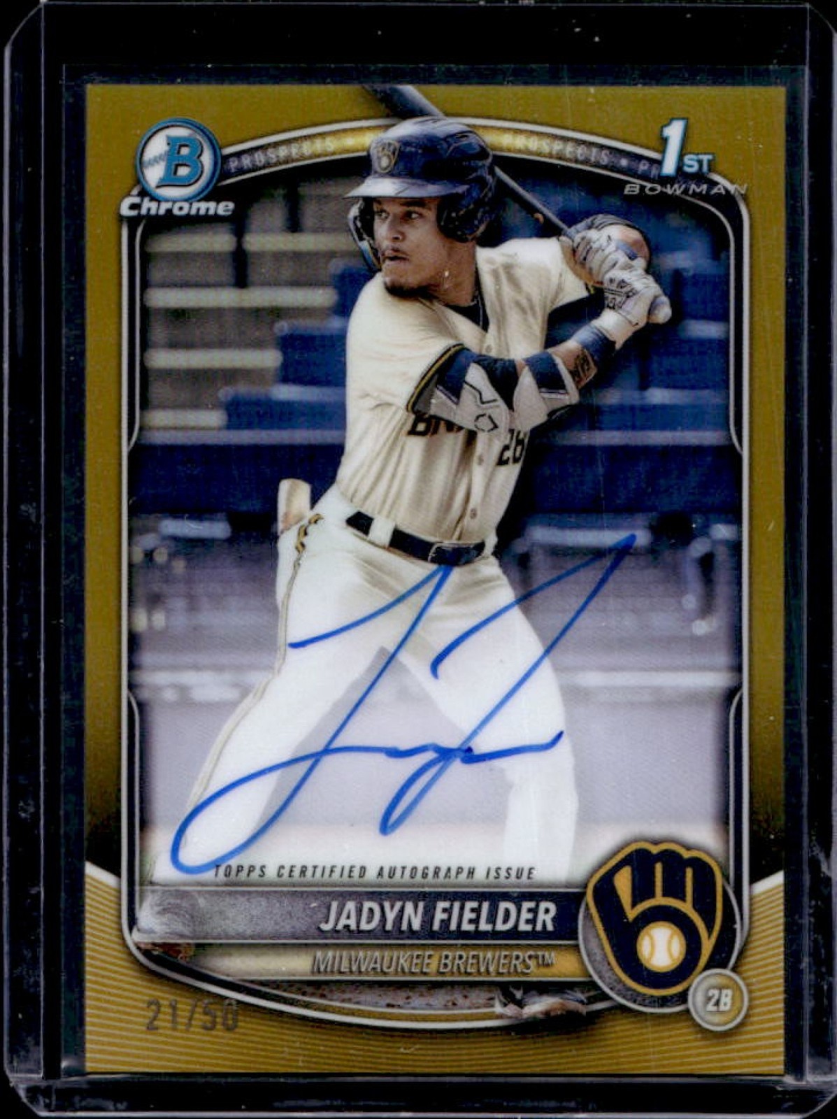 2025 Bowman Jadyn Fielder Chrome Auto Gold Refractor 1st Prospect #/50 Brewers
