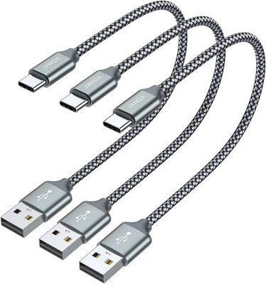 JXMOX Short USB C Cable (1Ft 3-Pack), USB a to Type-C Charger Cord 3.1A Fast Cha