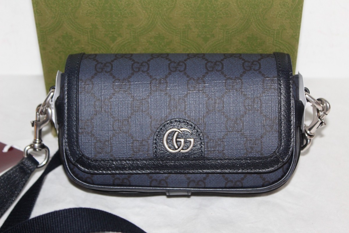 GUCCI ボディバッグ GGキャンパス ネイビー NWT Gucci Ophidia Super Mini Shoulder Bag GG Blue Black GG