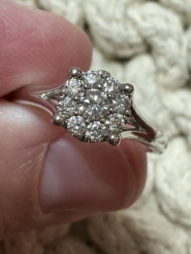 Estate Natural Diamond 10k White Gold Engagement Ring Size 6.75