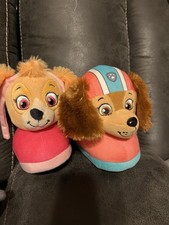 PAW Patrol Skye Girls' Slippers Pink Blue Fur Trim Lined Slip On Size 9/10