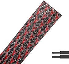 25ft Braided Cable Sleeve Wire Loom Black Red