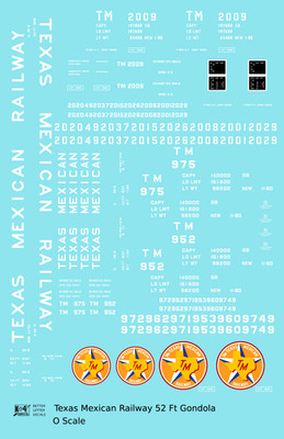 K4 O Scale Decals Texas Mexican Railway 52 Ft Gondola White