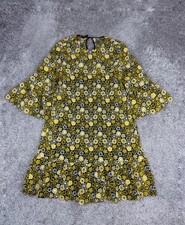 Carolina Herrera Floral Lace Dress Size 6 Silk Blend Yellow Navy White