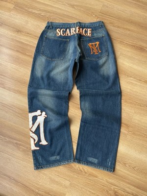 Vintage Scarface Tony Montana Baggy Jeans Y2K Blue Denim