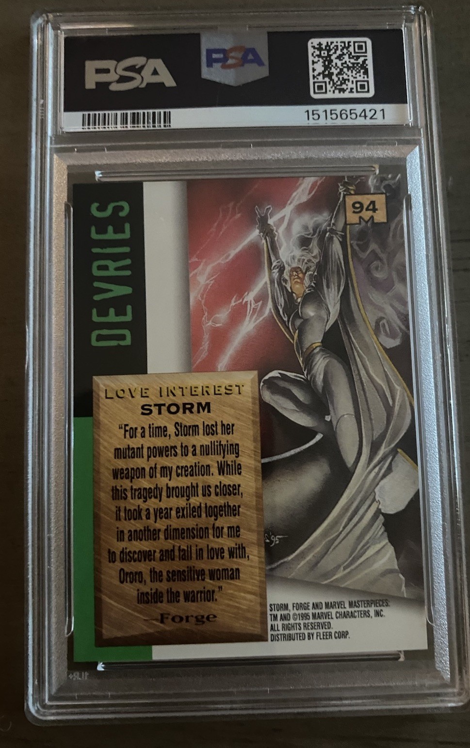 1995 MARVEL MASTERPIECES STORM PSA 9 view 2