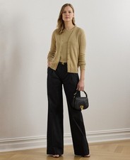 Lauren Ralph Lauren Women Pleated Cotton Twill Wide-Leg Pants Black Size 6 2374