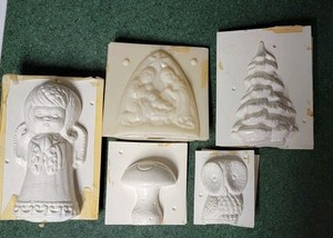 Vintage Candle Molds Lot of 5 Owl, Mushroom, Angel, Christmas Tree & Nativity