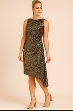 David Meister Designer Black Asymmetrical Sequin Exposed Side Zip Formal Dress 8