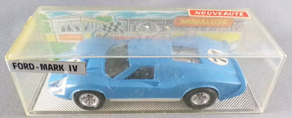 Ford Mark IV Minialuxe jouet ancien miniature automobile de course bleue et blanche 1/43