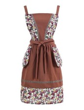 Pinknoke Vintage Floral Pinafore Aprons for Women with Pockets for Brown