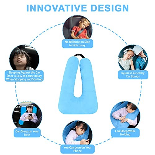 Kids Travel Pillow - Soft Blue Sleeper Support for Airplane & Car Rides