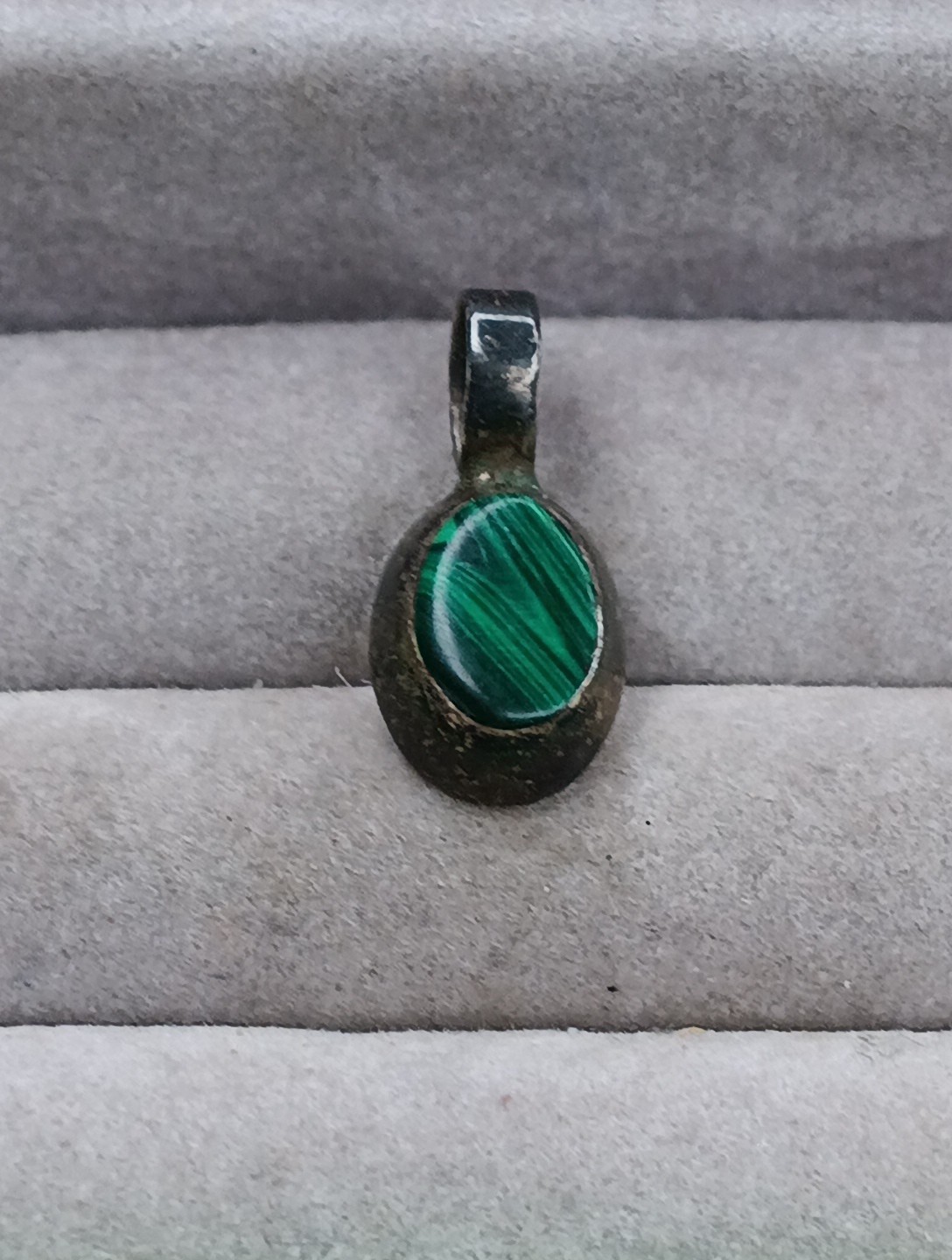 Antique Unsigned Sterling Silver Tested Malachite… - image 1