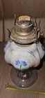 Antique Hand-Painted Floral Oil Lamp: Frosted Pink Glass, B&P Burner — photo 4