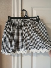 ALL SAINTS black white plaid Mini Skirt A Line white ruffle border size