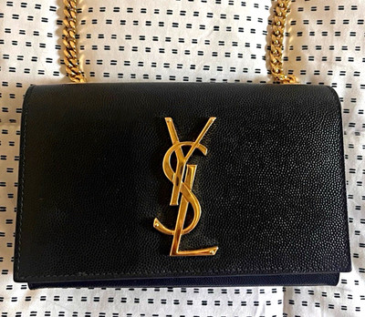 Saint Laurent YSL Monogram Black Chain Shoulder Bag, Gold Hardware, Card