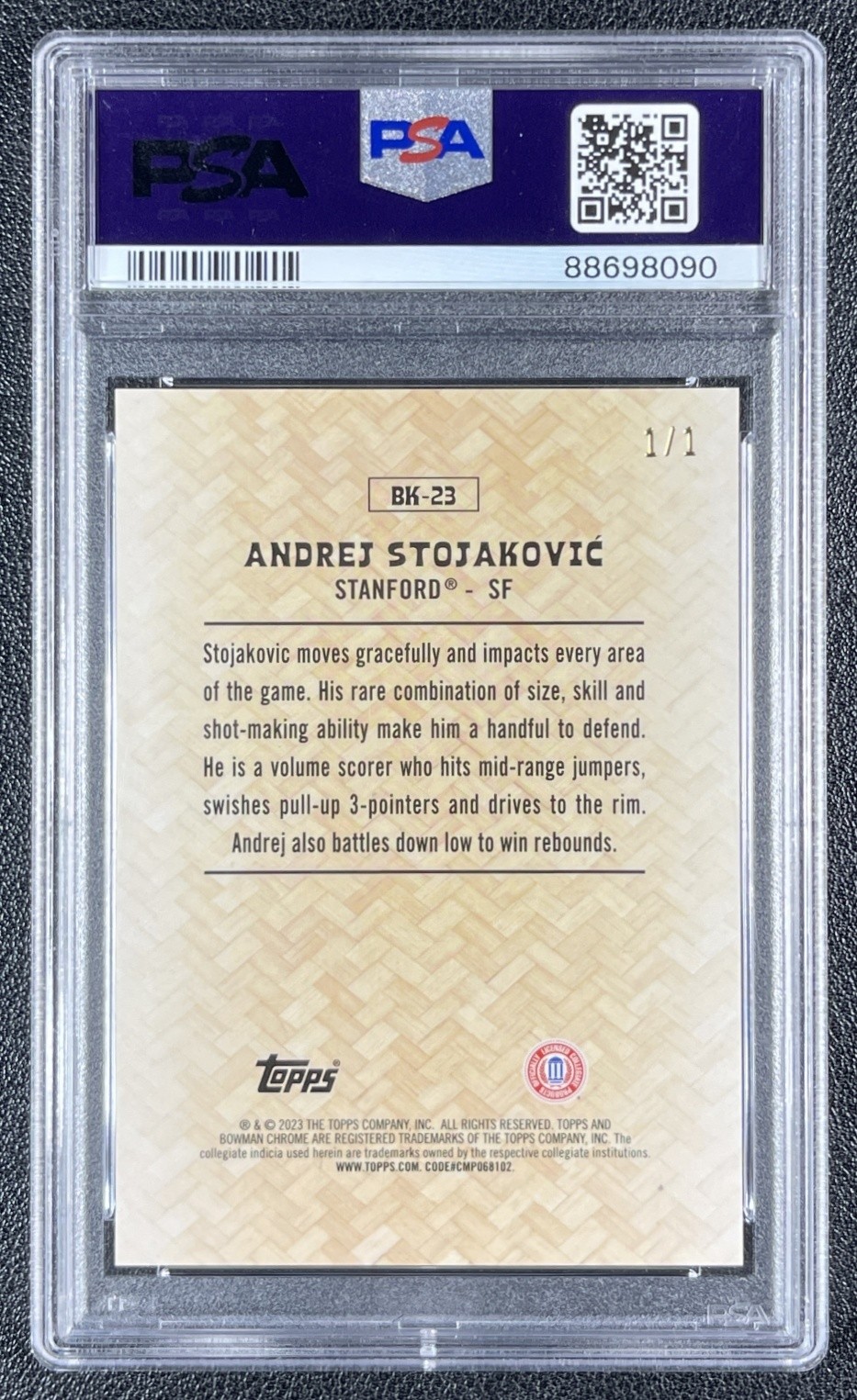ANDREJ STOJAKOVIC PSA 9 2023-24 BOWMAN U CHROME THE BIG KAHUNA SUPERFRACTOR 1/1 view 2