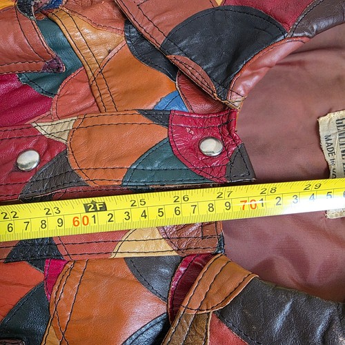 70's Vintage, Multi-Color Genuine Leather Patchwork Jacket W/ Snap Buttons, Mens - Picture 7 of 10