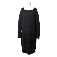 CHANEL Wool Cashmere Ribbed Contrast Knit Dress Used CYHE-0