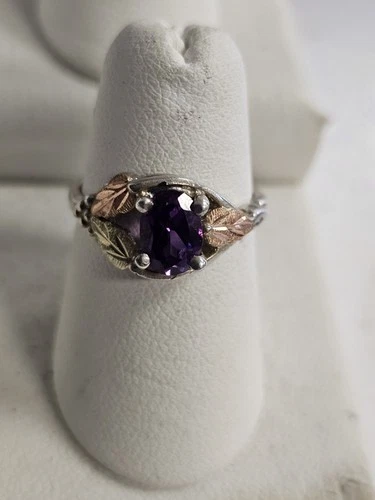 Vintage Black Hills Style Sterling  Silver 925 Ring 12k Amethyst Gemstone Size 6