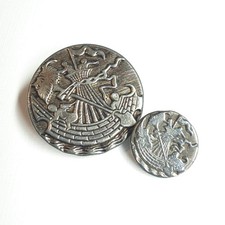 Ship of Devilment ~ Antique Mother Daughter Set of Cupid Boat Picture Buttons