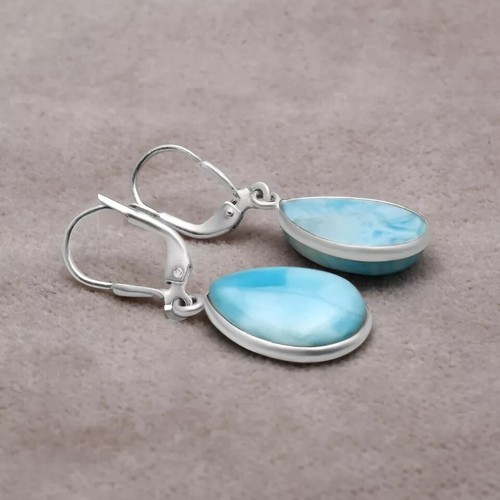 Larimar Gemstone Stud Earring 925 Sterling Silver Women Handmade Jewelry R-203 - Picture 4 of 8