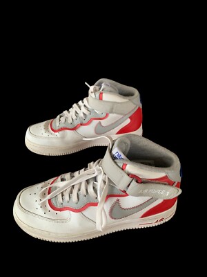 MENS Size 8 Nike Air Force 1 Mid '07 LV8 Athletic Club White/Grey-Red Excellent