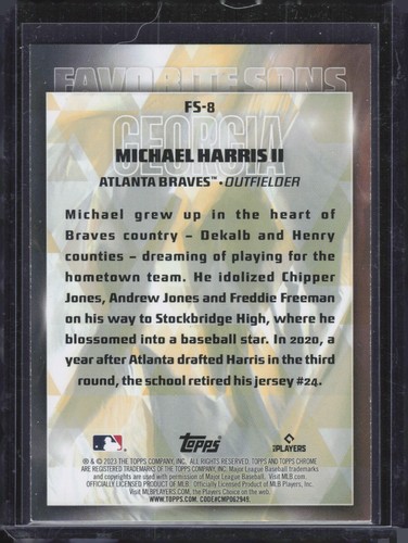 2023 Topps Favorite Sons Blue #FS8 Michael Harris II - Picture 2 of 2
